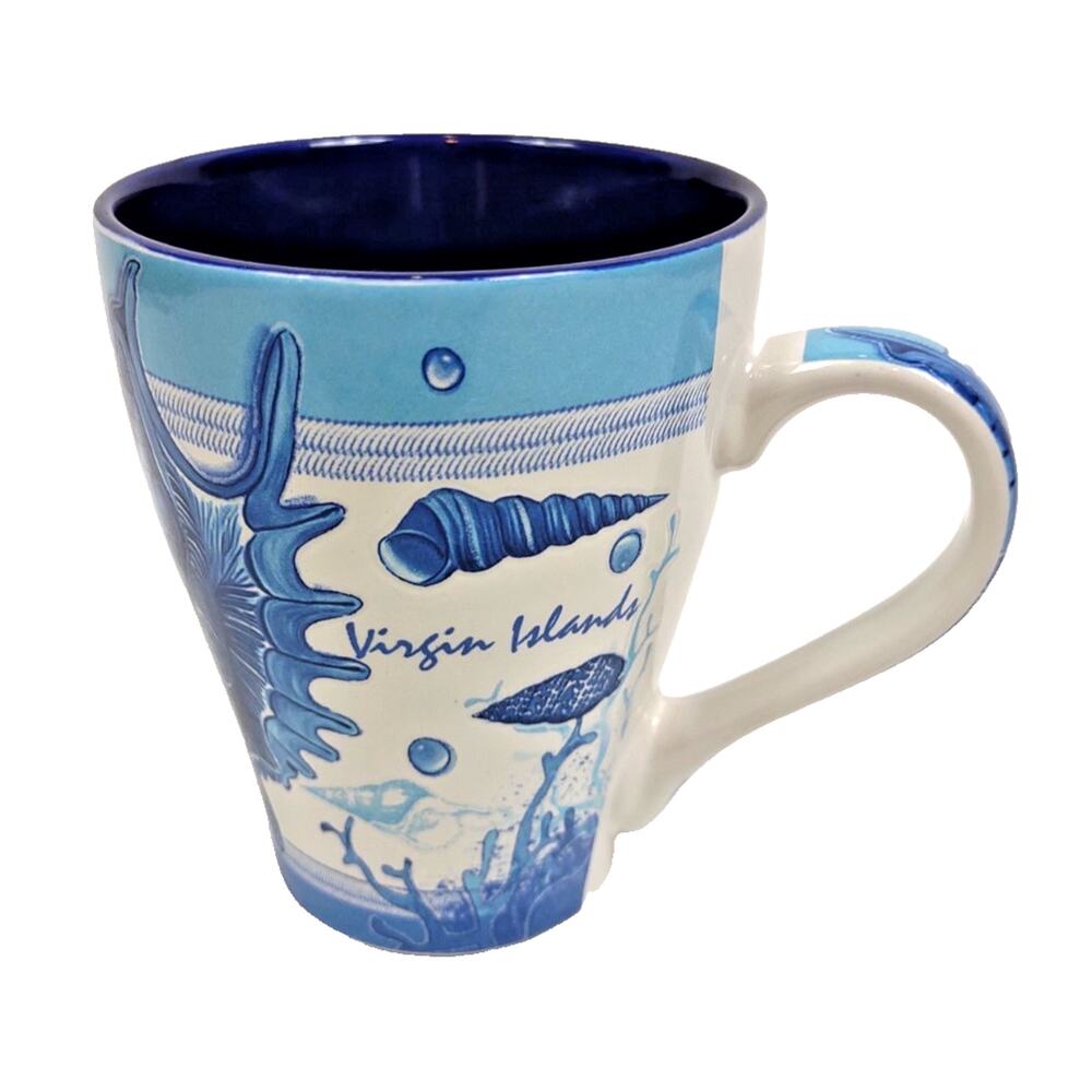 Virgin Islands Shell Mug from Virgin Islands Souvenir Coffee Cup W Shells Blue
